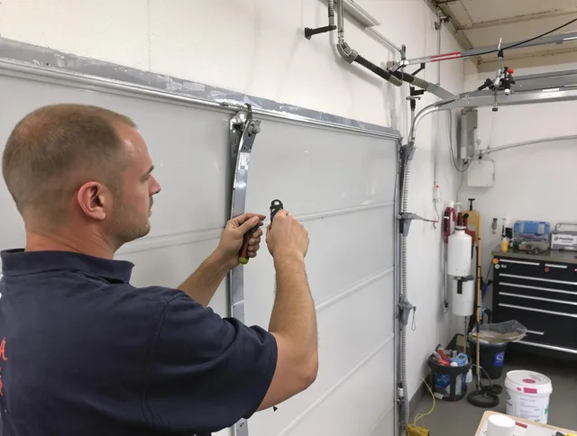 Before and after garage door dent repair by Parma Garage Door Repair in Parma
