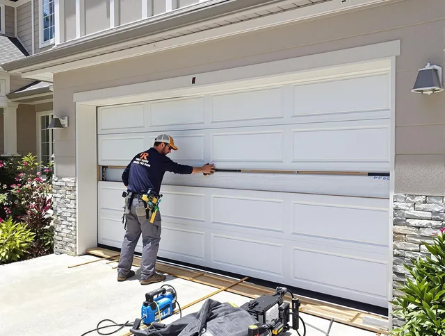 Parma Garage Door Repair team performing complete garage door replacement at Parma residence