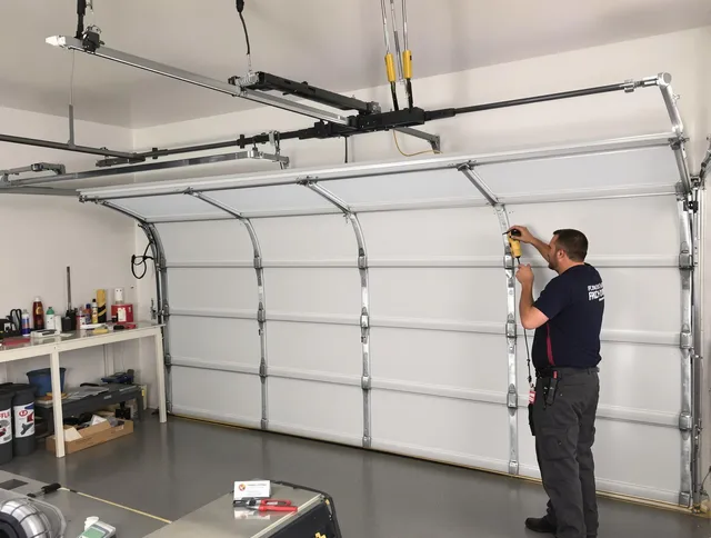 Parma Garage Door Repair certified technician performing overhead door system repair in Parma