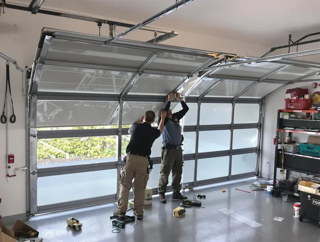 Parma Garage Door Repair expert performing precise panel replacement on Parma garage door